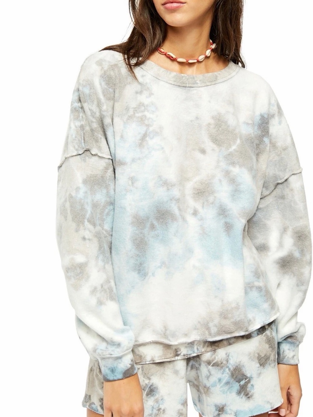 Free People Kelly washed Light Gray Tie-Dye Sweatshirt Sz L